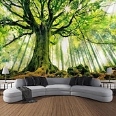 cheap Forest Tapestry-Nature Forest Thick Tree Large Wall Tapestry Large 3D Print Wall Art Hanging For bedroom Living Room Home Decor, Green and White Forest Scenery