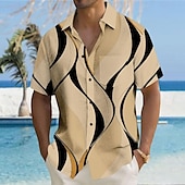 ieftine Model Geometric-Bărbați Geometric Linii / Valuri Model Geometric Camașă cu nasturi Cămăși imprimate Manșon scurt Hawaiană Stațiune Casual Zilnic Concediu Vară Răsfrânt Imprimeu Buton în jos Negru Alb Albastru