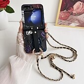 baratos Capa Samsung-telefone Capinha Para Samsung Galaxy Z Virar 6 Z Flip 5 Z Flip 4 Z Flip 3 Capa traseira com cordão com pulseira Slot para cartão TPU Couro PU