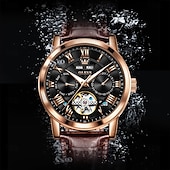 abordables Relojes mecánicos-OLEVS Hombre Relojes Mecánico Moda Reloj Casual Reloj de Muñeca Cuerda Automática Luminoso Calendario Fecha Semana Piel Reloj