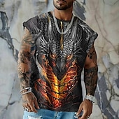 cheap Skull &amp; Bone-Men&#039;s Dragon Vest Top Sleeveless T shirt 3D Print Crew Neck Shirt Sports Retro Vintage Gothic Party Street Casual Black Summer Spring Clothing Apparel S M L XL XXL XXXL
