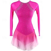 voordelige Schaatsjurken-Kunstschaatsjurk Dames Voor meisjes Schaatsen Jurken Rode roos Lapwerk Open achterkant Netstof Spandex Hoge Elasticiteit Opleiding Oefenen Professioneel Kunstschaatskleding Klassiek Kristal