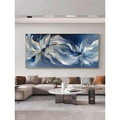 preiswerte Ölgemälde-handgemachtes abstraktes Blüten Ölgemälde auf Leinwand groß original strukturiert blau weiß Blume Wand kunst individuell modern Zuhause Wohnzimmer Dekor Geschenk kein Rahmen