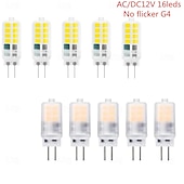 رخيصةأون أضواء LED ثنائي الدبوس-6/10 قطع g4 led مصباح الذرة، g4 led ثنائي دبوس لمبة ac/dc12v 3 واط 16 المصابيح 2835 smd لا وميض لمبة حبة استبدال 30 واط مصباح هالوجين المنزل أضواء الثريا