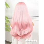 cheap Synthetic Trendy Wigs-Synthetic Wig Deep Wave Neat Bang Wig 22 inch Pink+Red Synthetic Hair 22 inch Women Pink