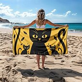 お買い得  ビーチタオルセット-ビーチタオル ブラックキャット 100% マイクロファイバー 特大ビーチタオル、35&quot;x70&quot;、ティーンズ大人用大型スイムタオル、速乾性、吸水性、ソフト、旅行、お風呂、プールなど多用途