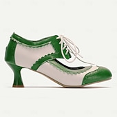 olcso 1950-es évek-vintage oxford fűzős női brogue-sarkú – kéttónusú retro stílusú cipő elegáns virágos talpbetéttel és cicasarokkal formális és hétköznapi alkalmakra