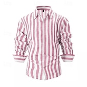 economico Casual da lavoro-Per uomo Camicia Camicia di lino Camicia Estiva Camicia casual Camicia da Spiaggia Camicia di cotone A righe Vacanza Camicia hawaiana Nero Rosa Rosso Azzurro cielo Manica Lunga Collo ripiegato