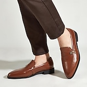Χαμηλού Κόστους Ημιεπίσημο-ανδρικά μαύρα loafers από ψεύτικο δέρμα – slip-on dress παπούτσια με μεταλλική προφορά για επαγγελματικούς, γραφείο και επίσημες περιστάσεις