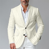 abordables Blazers Clásicos para Hombres-Hombre chaqueta Negocio Fiesta de Cóctel Fiesta de Boda Moda Casual Primavera &amp; Otoño Poliéster Rayas Botón Bolsillo Cómodo Botonadura Simple Chaqueta de sport Negro Blanco Amarillo Azul Piscina