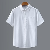 halpa Business Casual-Miesten Paita Pellava paita Rento paita Button Up paita Puuvillainen paita Tavallinen Loma Katu Valkoinen Vaalean harmaa Tumman harmaa Beesi Lyhythihainen Sänkyjen avaus Kesä Vaatetus Painike alas