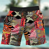 levne Retro Vintage &amp; Etika-Pánské Strom Slunce Mřížka / Přehoz Plavecké trenýrky Plavky pánské Surfovací šortky Středně vysoký pas Módní Šik ven Designové Ležérní Denní Dovolená Kapsy Šňůrky Elastický pas Návrhář Oblečení