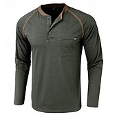 cheap Casual Henley Tee-Men&#039;s Henley Shirt Tee Top Color Block Crewneck Outdoor Casual Long Sleeve Button Front Pocket Clothing Apparel Fashion Designer Comfortable