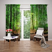 cheap Curtains &amp; Drapes-2 Panels Forest Bamboo Curtain Drapes Blackout Curtain For Living Room Bedroom Kitchen Window Treatments Thermal Insulated Room Darkening