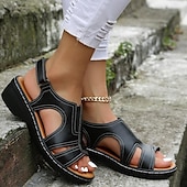 cheap Comfort Sandals-Women&#039;s Sandals Wedge Sandals Platform Sandals Open Toe Summer Beach Vacation Magic Tape Brown Black White