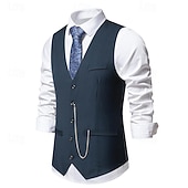 cheap Men&#039;s Waistcoat-Men&#039;s Vest Gilet Daily Wear Vacation Going out Vintage Fashion Spring &amp;  Fall Button Polyester Comfortable Plain Single Breasted V Neck Regular Fit Black Burgundy Dark Navy Gray Vest