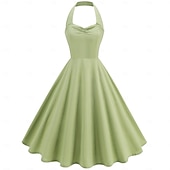 cheap Dresses-Retro Vintage 1950s Vacation Dress Midi Dress Swing Dress Flare Dress Halterneck Solid Color Women&#039;s Masquerade Casual Daily Bachelorette Party Adults&#039; Dress Homecoming Dresses