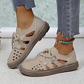 economico Ballerine da donna-scarpe basse da donna in similpelle con lacci e ritagli bianchi – scarpe casual traspiranti da passeggio per l&#039;estate, i viaggi e l&#039;uso quotidiano