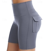 cheap Yoga Shorts &amp; Bikers-Women&#039;s Gym Shorts Yoga Shorts Workout Shorts Multiple Pockets High Waist Yoga Gym Workout Pilates Shorts Black Pink Army Green Sports Activewear Stretchy Slim