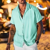 economico camicia da uomo con bottoni-Per uomo Camicia Camicia estiva Abbigliamento mare Camicia con bottoni Maglietta informale Bianco Verde chiaro Blu Manica corta Strisce Bavero Giornaliero Da mare Abbigliamento Di tendenza Informale