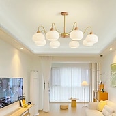 cheap Pendant Lights-LED Pendant Light 50/65/70/90cm 3/5/6/8-Light Milk Glass Sputnik Chandelier Mid Century Modern Semi Flush Mount Ceiling Light E27 Antique Hanging Lamp Nordic Metal Farmhouse Pendant Light Fixture for Living Room Bedroom 110-240V