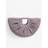 baratos Malas com Alça-Mulheres Bolsa de Mão Bolsa de Praia Saco de palha Bolsa meia redonda Palha Diário Feriado Praia Grande Capacidade Côr Sólida Roxo Verde Bege