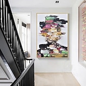preiswerte Ölgemälde-Ölgemälde auf Leinwand mit Frauengesicht, Wandkunst, farbenfrohes Frauengesicht, handgefertigtes gesichtsloses Porträtgemälde, abstraktes Damengemälde, Frau, Leinwandkunst, Wohndekor für Wohnzimmer,