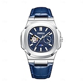 baratos Relógio Automático-Onola relógio mecânico masculino, relógio de pulso de negócios da moda, automático, corda automática, fase da lua, luminoso, à prova d&#039;água, couro