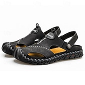 cheap Vacation Sandals-Men&#039;s Sandals Handmade Shoes Walking Casual Preppy Beach Outdoor Daily PU Breathable Comfortable Slip Resistant Slip-on Light Brown Dark Brown Black Summer Fall