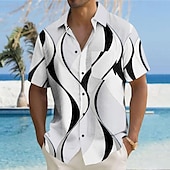 ieftine Model Geometric-Bărbați Geometric Linii / Valuri Model Geometric Camașă cu nasturi Cămăși imprimate Manșon scurt Hawaiană Stațiune Casual Zilnic Concediu Vară Răsfrânt Imprimeu Buton în jos Negru Alb Albastru