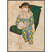 economico Dipinti a olio-dipinto a olio fatto a mano di pablo picasso dipinto a mano verticale astratto persone classico moderno cornice di pablo picasso paul vestito da arlecchino pittura a olio del 1924