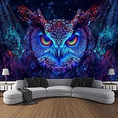 levne Tapiserie Blacklight-blacklight gobelín uv reaktivní záře ve tmě záře party neon psychedelický trippy misty závěsný gobelín sova nástěnná malba pro obývací pokoj ložnice