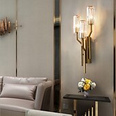 baratos Candeeiros de Parede de interior-Luzes de parede internas LED Luz de 3 cores 28 cm Arandela de parede de cristal de luxo moderna com 3 luzes E14 lâmpada noturna de cabeceira de metal para quarto banheiro sala de estar corredor