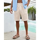 economico Vacanza-Per uomo Pantaloncini Pantaloncini di lino Pantaloncini estivi Pantaloncini da spiaggia Abbottonare Tasche Liscio Comfort Traspirante Breve Da mare Per eventi Spiaggia Hawaiano Boho Nero Bianco