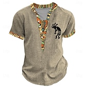 halpa Etninen tyyli-Miesten Tribaali Bandana Print T-paita Henley-paita Lyhythihainen 3D-tulostus Suunnittelija Etninen Loma Kausaliteetti Päivittäin Kesä Kevät Keltainen Apila Khaki Henley Henley T-paita