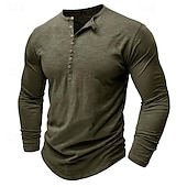 cheap Casual Henley Tee-100% Cotton Men&#039;s Henley Shirt Tee Top Long Sleeve Shirt Long Sleeve Solid Color Fashion Daily Buttons Henley Outdoor Casual Summer Dark Brown Dark Grey Black Henley T-Shirt
