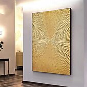 cheap Oil Paintings-Handmade Oil Painting Canvas Wall Art Decoration Abstract Texture Golden Light Radiant for Home Decor Rolled Frameless Unstretched Painting