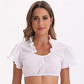 abordables Mujeres-Oktoberfest Baile de Máscaras Blusa con falda acampanada bávaro Mucama Alemán Munich Víspera de Todos los Santos prados Mujer Víspera de Todos los Santos Paño de estilo tradicional Cima