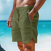 cheap Holiday-Men&#039;s Shorts Linen Shorts Summer Shorts Beach Shorts Pocket Drawstring Elastic Waist Plain Comfort Breathable Short Casual Daily Holiday Fashion Classic Style White Army Green