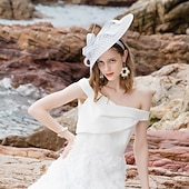 billige Coiffer-pannebånd fascinators hatter lin bowler / cloche hatt solhatt tallerken hatt bryllup teselskap elegant bryllup med fjær sløyfe hodeplagg hodeplagg