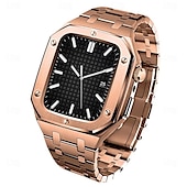 cheap Apple Watch Bands-Link Bracelet Compatible with Apple Watch band 44mm 45mm with Case Luxury Butterfly Buckle Stainless Steel Strap Replacement Wristband for iwatch Series 8 7 6 5 4 SE