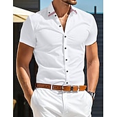 billiga Button Down-skjortor för män-Herr Skjorta Button Down skjorta Rutig Bröllop Utomhus Blå Himmelsblå Kortärmad Nedvikt Sommar Vår Kläder