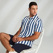economico Camicie Elite da Uomo-Per uomo Camicia Camicia casual Camicia da Spiaggia Camicia con Bottoni Blu Azzurro Manica Corta A righe Collo ripiegato Colletto a Camicia Feste Casual Bottoni Abbigliamento Quotidiano Casual