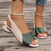cheap Casual Sandals-Women&#039;s Green and Beige Open-Toe Slingback Sandals – Crocodile Pattern Design with Gold Heel Accents for Casual and Elegant Summer Outfits