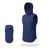 baratos Tops-Homens Camiseta Colete de Trilha Sem Manga Com Capuz Malha Íntima Camisa sem mangas Colete superior Ao ar livre Secagem Rápida Macio Redutor de Suor Verão Poliéster Preto Branco Azul Marinho