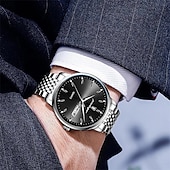 cheap Quartz Watches-POEDAGAR Men Quartz Watch Minimalist Large Dial Fashion Business Luminous Calendar Date Week Waterproof Steel Watch