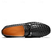 cheap Men&#039;s Slip-ons &amp; Loafers-Men&#039;s Woven Leather Loafers - Stylish Buckle Slip-On Dress Shoes for Formal and Casual Occasions
