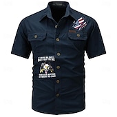 abordables chemises western pour hommes-Homme Drapeau Drapeau Américain Imprimé Lettre Chemise de travail Chemise Western Chemise Cargo Manche Courte Style Western Tactique Mode Décontractée Sortir Été Col Rabattu Boutons Imprimé Noir Vert