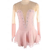 billige Figur skating kjoler-Kjole til kunstløp Dame Jente Skøyteløp Kjoler Rosa Lapper Tommelhull Netting Spandex Elastisk Trening Profesjonell Konkurranse Skøyteklær Hold Varm Krystall / Rhinstein Langermet Skøyting Kunstløp