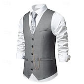 cheap Men&#039;s Waistcoat-Men&#039;s Vest Gilet Daily Wear Vacation Going out Vintage Fashion Spring &amp;  Fall Button Polyester Comfortable Plain Single Breasted V Neck Regular Fit Black Burgundy Dark Navy Gray Vest